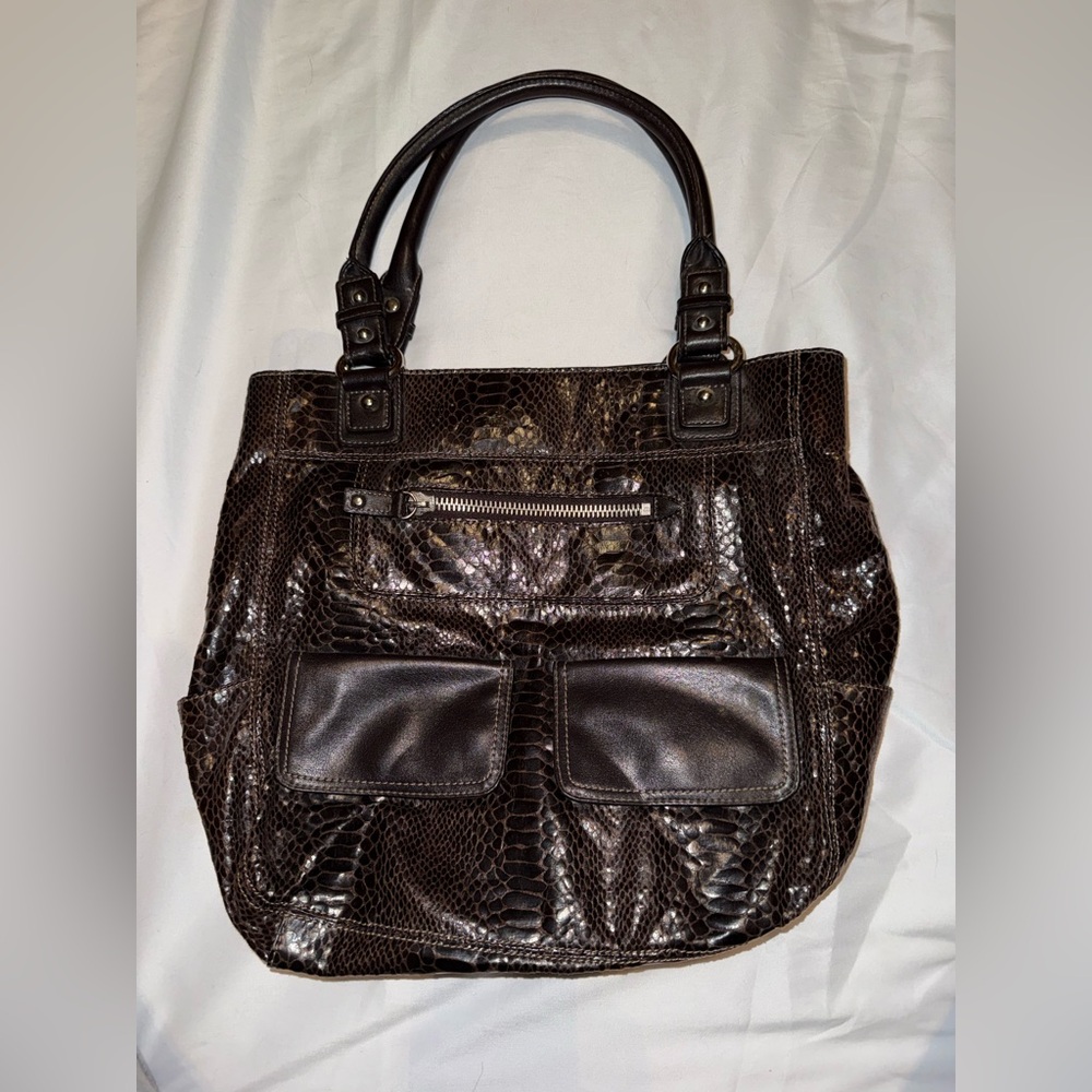 Nine West Dark Brown Textured Tote